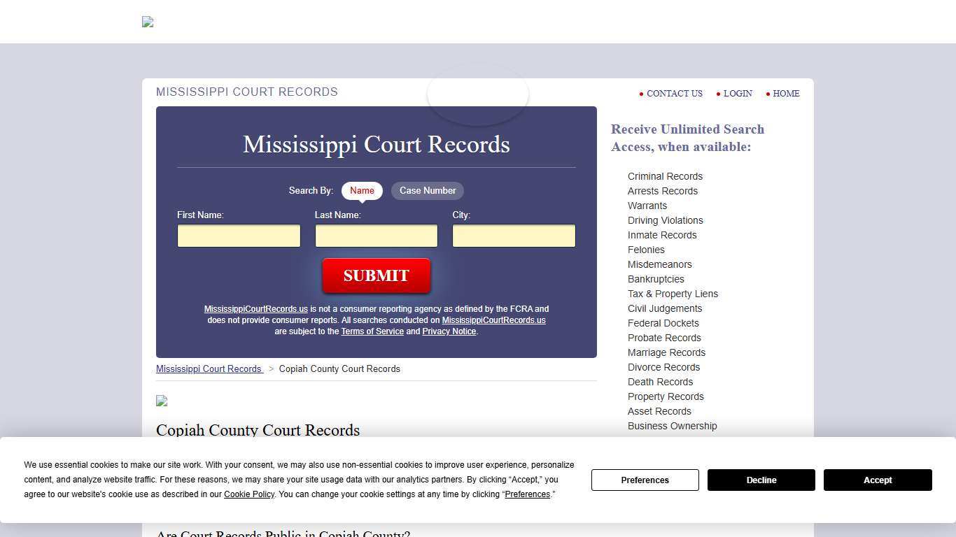 Copiah County Court Records | MississippiCourtRecords.us