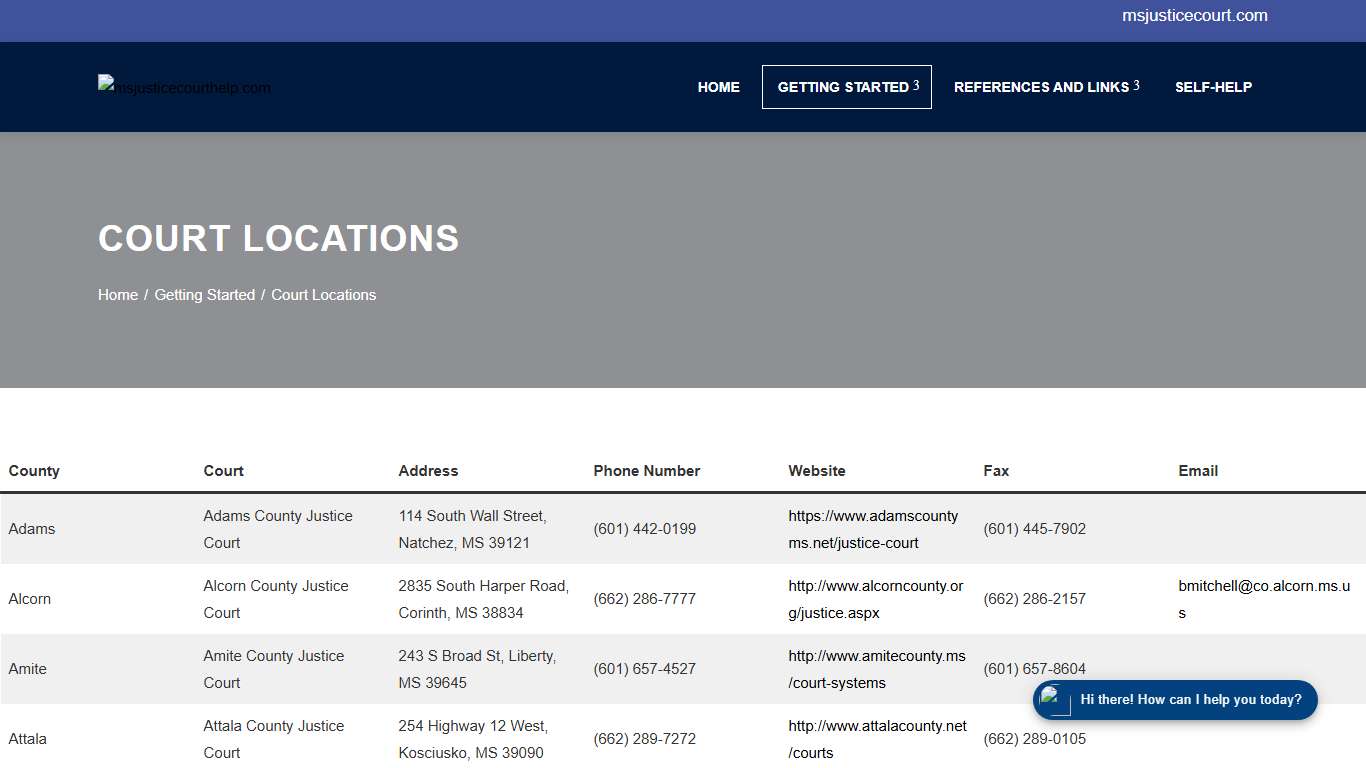 Court Locations – msjusticecourthelp.com